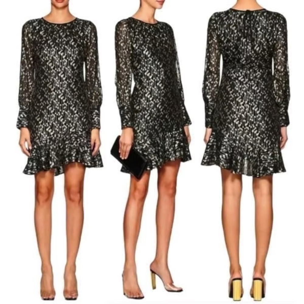 DEREK LAM 10 CROSBY
Long-sleeve Metallic Ruffle-hem Short Dress In Black